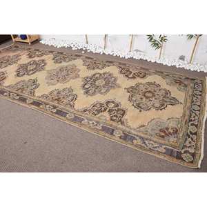 Alfombra turca Vintage de área grande, diseño de retazos marrón Beige tradicional, Material de lana, forma rectangular de látex para habitación de adolescentes - Product Image 2