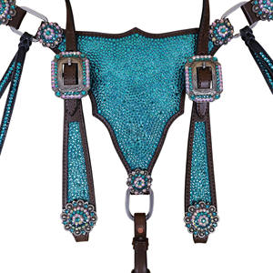 Exportación directa Argentina Cuero de vaca Caballo occidental Headstall Coraza Turquesa Cristales de diamantes de imitación Decorado Fabricante - Product Image 2