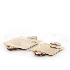 Plateau de service en aluminium Hot Selling avec poignées en bois et couvercle en acrylique Plateaux de service pour aliments de restaurant de la meilleure qualité - Product Image 1