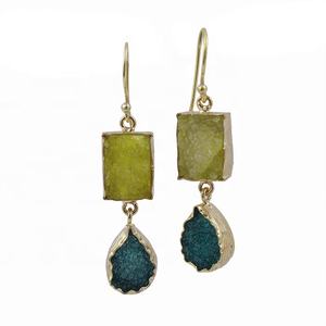 ต่างหูห้อยอัญมณีสีชมพูรูปราชินีทำด้วยมือเครื่องประดับดรูซี่สีเขียวทรงสี่เหลี่ยมผืนผ้าต่างหูชุบทองสไตล์แฟชั่น - Product Image 3