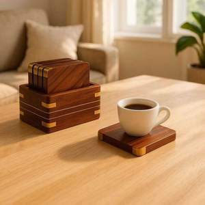 Stylish wooden <b>drink</b> <b>coasters</b> for contemporary interiors enhancing decor while protecting tables from spills at home daily use - Product Image 2
