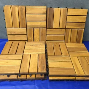 Durable Modern <b>Plastic</b> Acacia Teak Interlocking Deck <b>Tiles</b> Smooth Click Installation Pack 10 for Outdoor Garden Use 12mm - Product Image 1