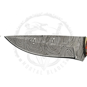 Couteau de chasse et de survie à lame fixe en acier Damas de qualité supérieure avec manche G10, lame pleine, fourreau en cuir - Product Image 3