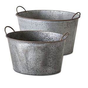 Galvanized Oval Planters <b>Long</b> (Handle to Handle) Ideal Farmhouse Decor for Weddings Gift Special Events Parties Outdoor - Product Image 6