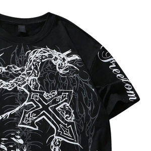 เสื้อยืดคอกลมแขนสั้นทรงโอเวอร์ไซส์ ผ้าโพลีเอสเตอร์/คอตตอน พิมพ์ลายสีดำ ระบายอากาศได้ดี สไตล์สตรีทแวร์ลำลอง แฟชั่นไซส์ใหญ่ - Product Image 3