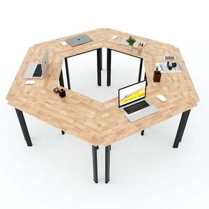Juego de 6 Mesas Trapezoidales de Diseño Moderno en Madera de Caucho con Patas Ovaladas de Hierro Estilo Lego HBLG022 - Product Image 2