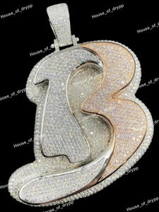Colgante de letra inicial B con incrustaciones de moissanita, de dos tonos, de lujo, estilo Hip Hop, de acero inoxidable, joyería llamativa de lujo - Product Image 3