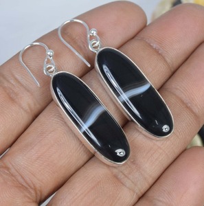 Boucles d'oreilles en agate à bandes 925 en argent Sterling pierres précieuses crochet boucle d'oreille forme de poire bijoux pour femmes bijoux faits à la main cadeau pour le jour de Pâques - Product Image 2