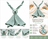 Fabricant OEM de jouets en peluche en coton biologique tricoté, collection personnalisée d'apaisants pour bébés en forme d'animaux avec doublure en maille pour anniversaire