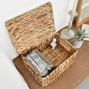 Lidded กล่องเก็บของ,กล่องผักตบชวาพร้อมฝาปิดกล่องเก็บของจัดระเบียบในบ้าน - Product Image 3