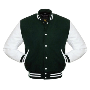 Veste bomber varsity à manches blanches brillantes, veste letterman avec manches en cuir, veste varsity en cuir letterman - Product Image 2