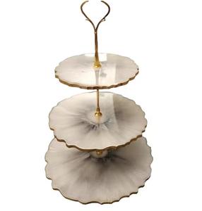 Luxury White Resin Cake Stand with Blue Floral and <b>Butterfly</b> Artwork Unique Dessert Display for Events and Home Decor From India - Product Image 6