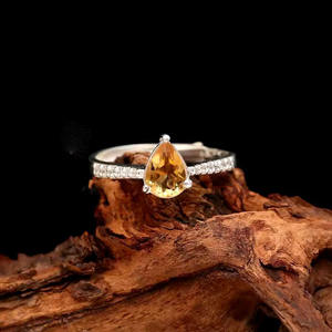 Banda de corte de pera de piedra citrino Natural, chapado en rodio, ajuste de punta de Plata de Ley 925, anillo minimalista, bandas de compromiso para mujeres y niñas - Product Image 3