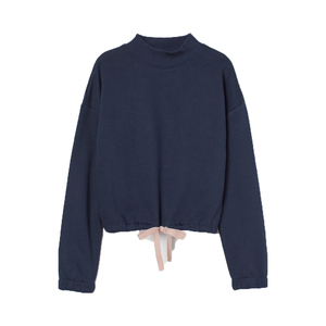 เสื้อสเวตเชิ้ตผู้หญิงแบบคอกลม สีน้ำเงิน ผลิตจากผ้าฟลีซที่เป็นมิตรต่อสิ่งแวดล้อม กันลม ผลิตจากโพลีเอสเตอร์/คอตตอน 340 กรัม แขนยาว สำหรับฤดูหนาว ปักลายเรียบ - Product Image 1