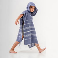 Toalla con Capucha Pestemal Gris Turquesa Hecha a Mano de Secado Rápido para Niños, Hecha en Turquía, para Playa y Baño, 100% Algodón
