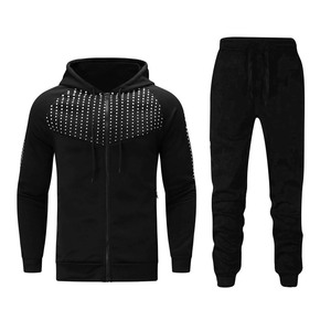 Conjunto de chándales de forro polar de algodón estampado para hombre, transpirable, ajustado, para correr, ropa de gimnasio, estilo deportivo de invierno, Top y pantalones inferiores - Product Image 1