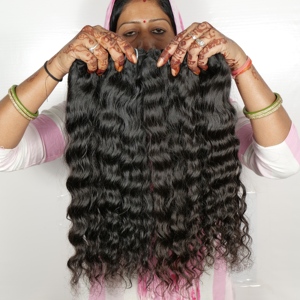 100% Paquetes naturales ondulados sin procesar Sin trama Onda profunda Cutícula alineada Templo Extensiones de cabello humano indio - Product Image 6