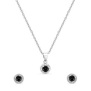 Conjunto de Joyería Zarkan Black Delight Dot Plateado en Oro, Oro Rosa y Circonita, Estilo Clásico y Moderno para Regalo de Boda o Fiesta - Product Image 1