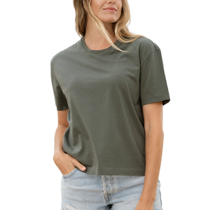 T-shirt court à col rond vert forêt pour femme, 100% coton biologique de luxe, pré-rétréci, certifié GOTS, doux, respirant et de qualité supérieure - Product Image 5