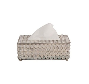 Metal Crystal Beaded Tissue Box Rectangle Shape Handmade Designer Napkin Holder Hot Sale Decorative Fancy Tissue <b>Dispenser</b> - Product Image 1
