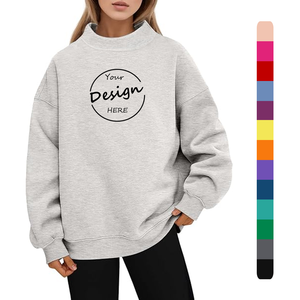 Jersey de gran tamaño de forro polar suave para mujer con estampado de pantalla personalizado de otoño, Sudadera de cuello simulado Reversible sólido - Product Image 3