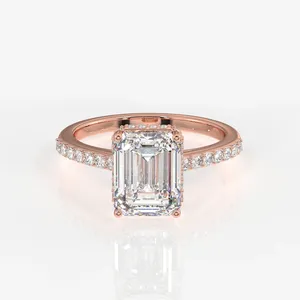 Anillo de Diamante con Corte Esmeralda Cultivado en Laboratorio con Halo Oculto en Oro de 18k - Colección Única de Anillos de Diamantes - Product Image 6