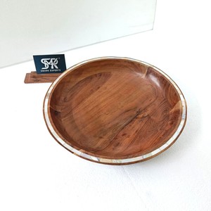 Plateau de toilette rond en bois moderne et élégant avec bordure en nacre pour l'affichage et le rangement des accessoires de salle de bain - Product Image 6