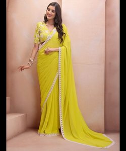 ผ้าไหมเรยอนแบบส่าหรี พร้อมงานปักสวยงามแบบบานาราซี และเสื้อคลุมผ้าตาข่ายสำหรับผู้หญิง สวมใส่ในงานแต่งงาน งานเลี้ยง ซักได้ - Product Image 4