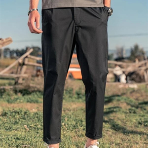 Men's Solid Color Lightweight Polyester/Cotton Casual Pants <b>Drawstring</b> <b>Trousers</b> Anti Pilling Breathable Straight Leg Streetwear - Product Image 5
