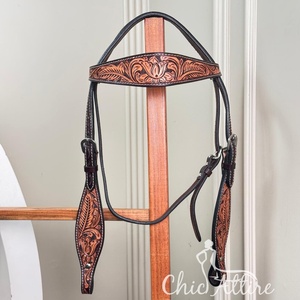 Caballete de cabeza de cuero mecanizado a mano occidental ecuestre al por mayor, cabestro de cuero genuino duradero, tipo rienda, equipo de carreras de caballos - Product Image 1