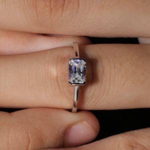 Omkar personalizar joyería 0.32ct radiante bisel ajuste circón anillos Unisex boda platino 925 Plata lujo - Product Image 4