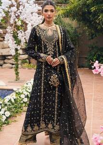 2024 robe de fête lourde broderie travail longue Kurta brocart Salwar dentelle naturelle paillettes cristal verre perles pierre Dabka travail - Product Image 3