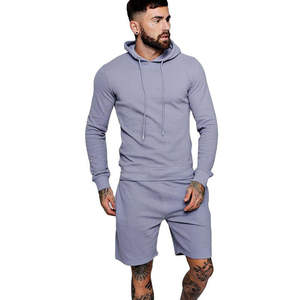 Chándales de dos piezas transpirables de talla grande OEM para hombre, Sudadera con capucha en blanco, conjunto corto para hombre - Product Image 1