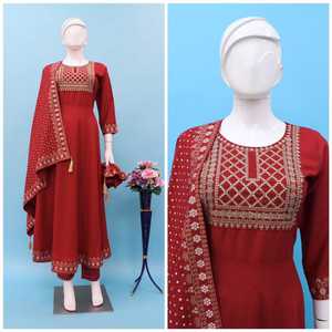 Presentación de nuevo conjunto de traje hermoso de rayón y vestido largo Dupatta ropa de fiesta Casual elegante Color vestido tradicional - Product Image 2