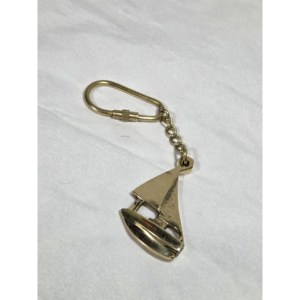 Vintage Solid Brass Sailboat <b>Keychain</b> the Voyager's Keepsake with <b>Leather</b> Wood Crystal Metal Accessories - Product Image 4