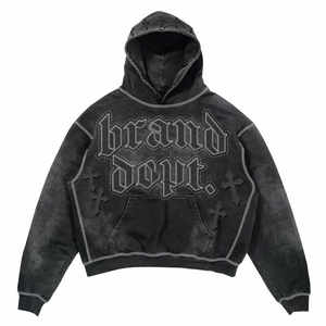 Chándal Unisex con bordado liso de fabricante, conjunto de 2 piezas de chándal acampanado con capucha lavada con ácido de 500GSM, chándales holgados - Product Image 5