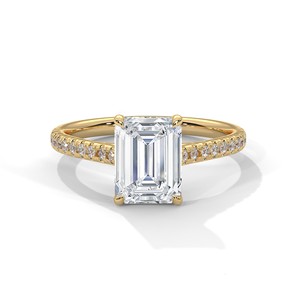 2.0ct Emerald Cut Moissanite Solitaire <b>Ring</b> with Pave Set Band <b>925</b> Sterling <b>Silver</b> - Product Image 3