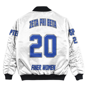 Chaqueta de Satén Zeta Phi Beta Azul y Blanca, Ropa Griega para Mujer, Hermandad Femenina 1920, Bordado de Escudo ZPB, Chaqueta Universitaria Premium de Nailon - Product Image 2