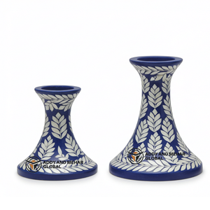 Un fournisseur indien propose un bougeoir fait à la main en nacre incrustée de fleurs bleues décoratives réutilisables pour la décoration de la maison - Product Image 3