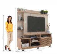 Meja TV Modern VERONICA 2 Pintu dari Kayu Particleboard Oak/Cristalo Brazil dengan Panel Berpalang untuk Ruang Tamu Gaya Farmhouse