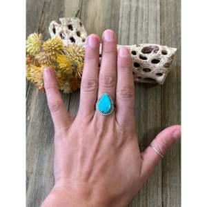 Kingman <b>Turquoise</b> Sterling Silver <b>Ring</b> Size 7.5-Navajo Handmade Boho Fine Jewelry - Product Image 2