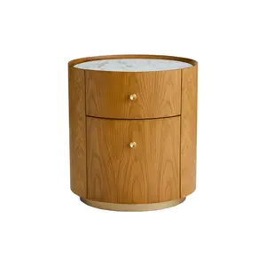 Modern Nightstand Vintage Style Solid teak Wood With Top Marble