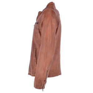 Chaqueta de piel auténtica de vaca de alta calidad OEM para hombre, chaqueta de piel de motorista de invierno con cuello levantado y estampado de letras - Product Image 2