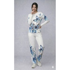 Conjunto de Dos Piezas con Estampado de Mariposas y Cuello Redondo de Manga Larga para Mujer de Jane's 31992-Blanco - Product Image 2