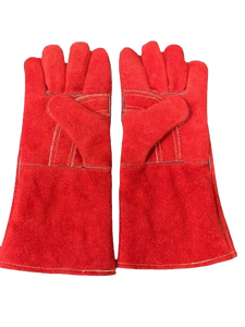 Gants de sécurité de construction rouges pour hommes Premium XL en cuir de vache fendu 35cm ignifuge résistant à la chaleur et imperméable pour le soudage - Product Image 4