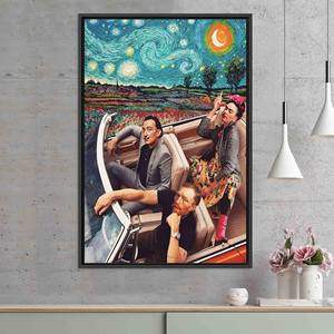 Decoración Moderna en Lienzo: Arte Impreso Plano Inspirado en Frida, Van Gogh, Dali, Lienzo con Marco Negro - Product Image 1