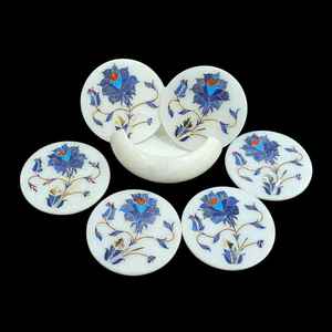 Ensemble de 6 sous-verres en marbre Pietra Dura, sous-verres en pierre incrustée faits à la main en Inde - Product Image 1