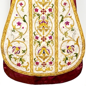Casulla Romana de Seda Crema con Bordado a Mano de Hilos de Oro, Vestimenta Sacerdotal Católica, Conjunto de Túnica para Clérigos de Iglesia con Cruz de Espina de Jesús - Product Image 3