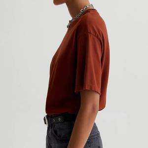 T-shirts pour femmes de qualité supérieure, en coton/élasthanne, col rond, manches courtes, respirants, anti-rides, séchage rapide, 220g, streetwear, été - Product Image 2