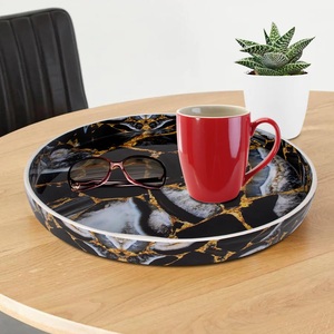 Decorative Enameled Metal <b>Serving</b> <b>Tray</b> With <b>Black</b> Powder Coating Finishing Emboss Design Round Shape Genuine Quality for <b>Serving</b> - Product Image 3